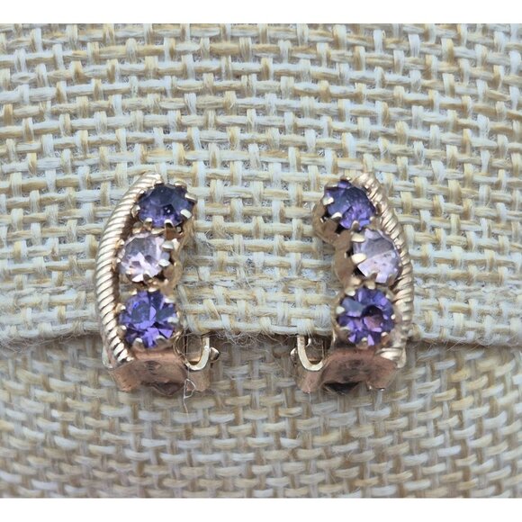 Lot of 2 Gold Tone Minimalist Clip On Earrings Dainty Dangle Rhinestones CUTE - Picture 3 of 9